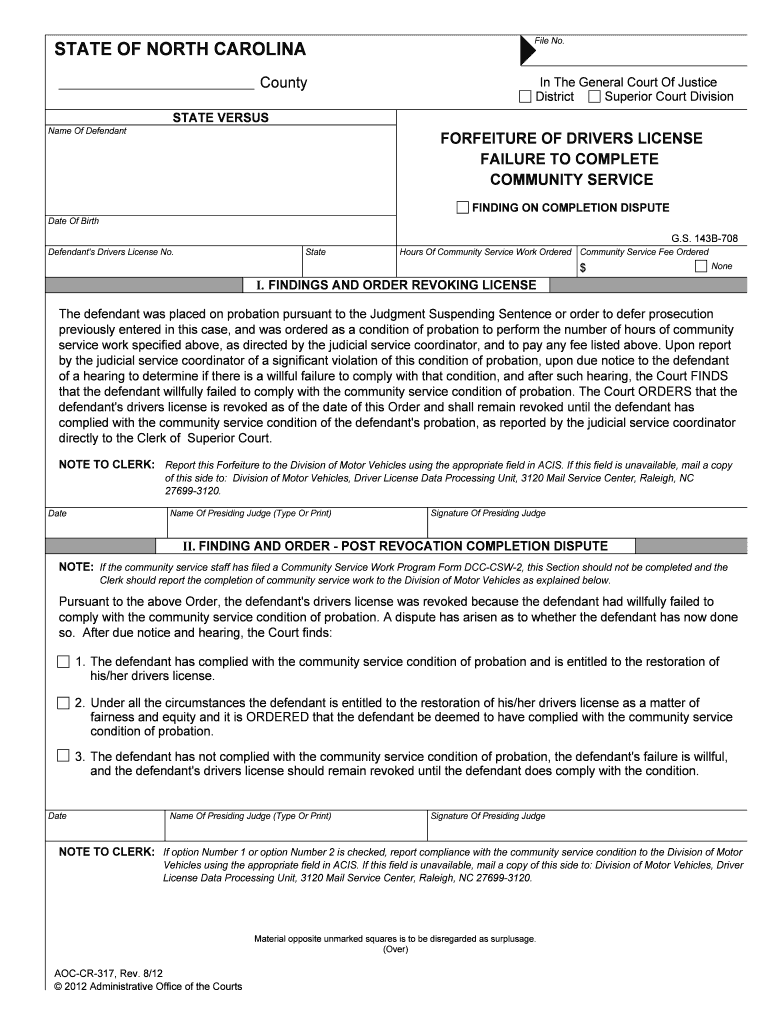 FORFEITURE of DRIVERS LICENSE  Form