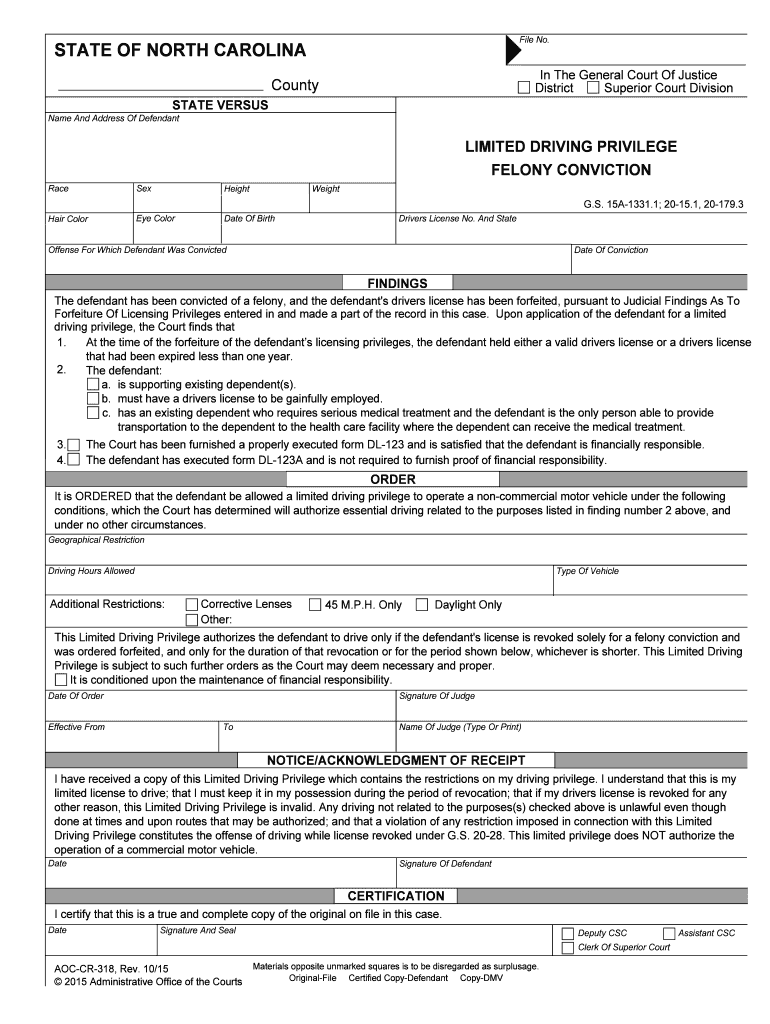 File No STATE of NORTH CAROLINA in the General Court of Justice  Form