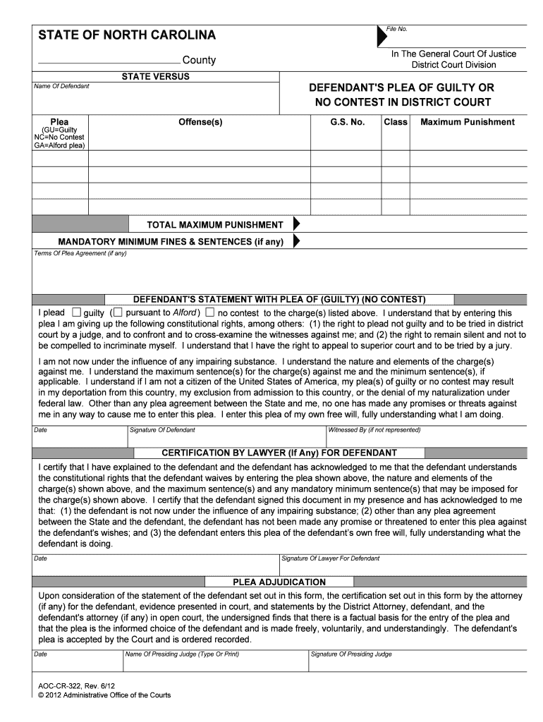 Front Page of Cr Manual North Carolina Judicial Branch  Form