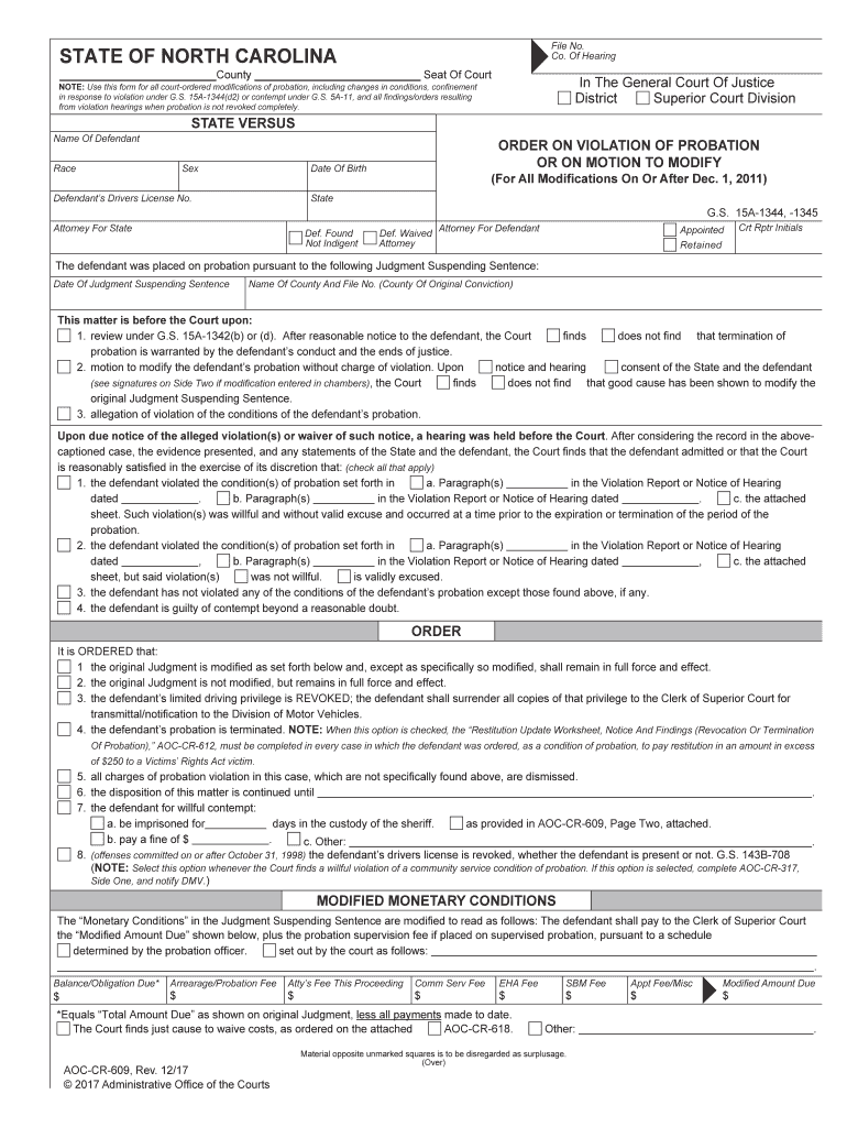 NOTE Use This Form for All Court Ordered Modifications of Probation, Including Changes in Conditions, Confinement