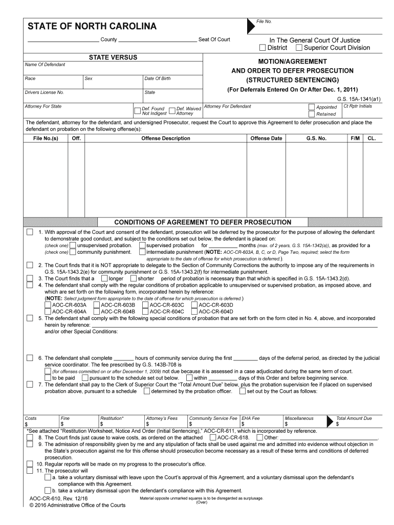 MotionAgreement and Order to Defer Prosecution Structured  Form