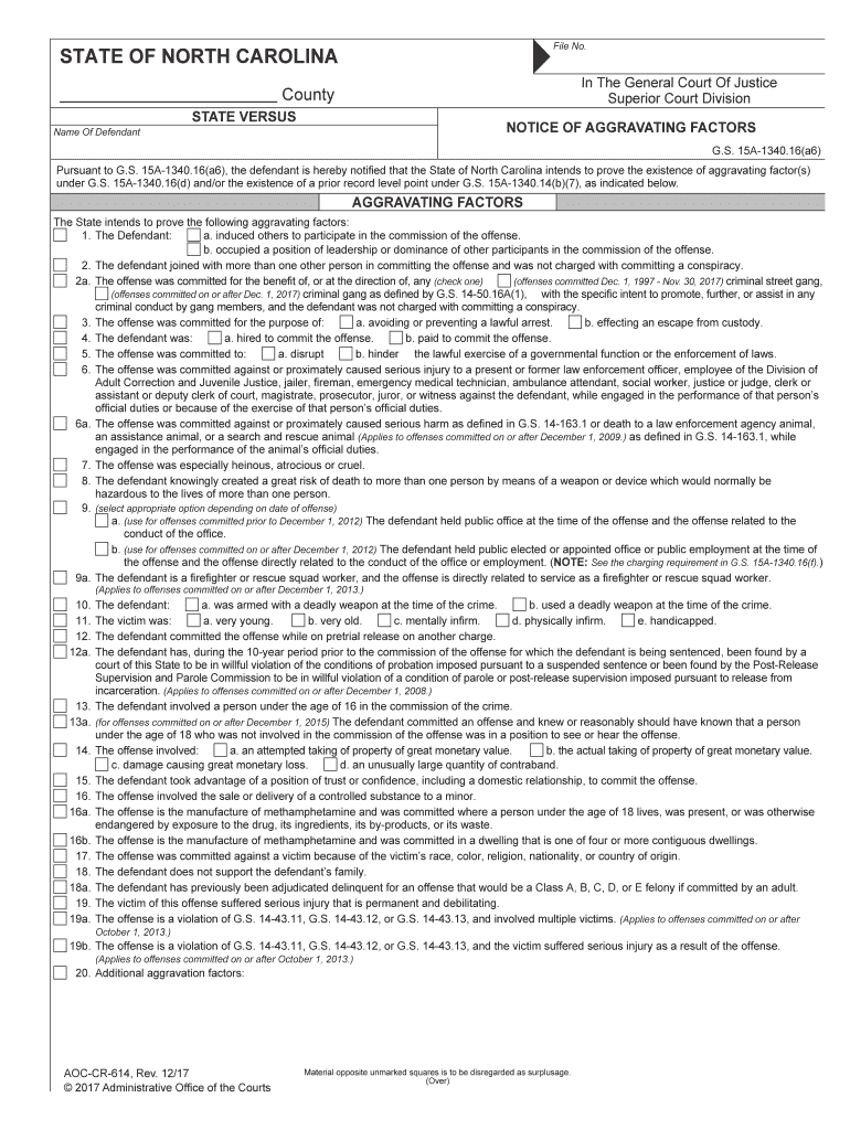 NOTICE of AGGRAVATING FACTORS  Form