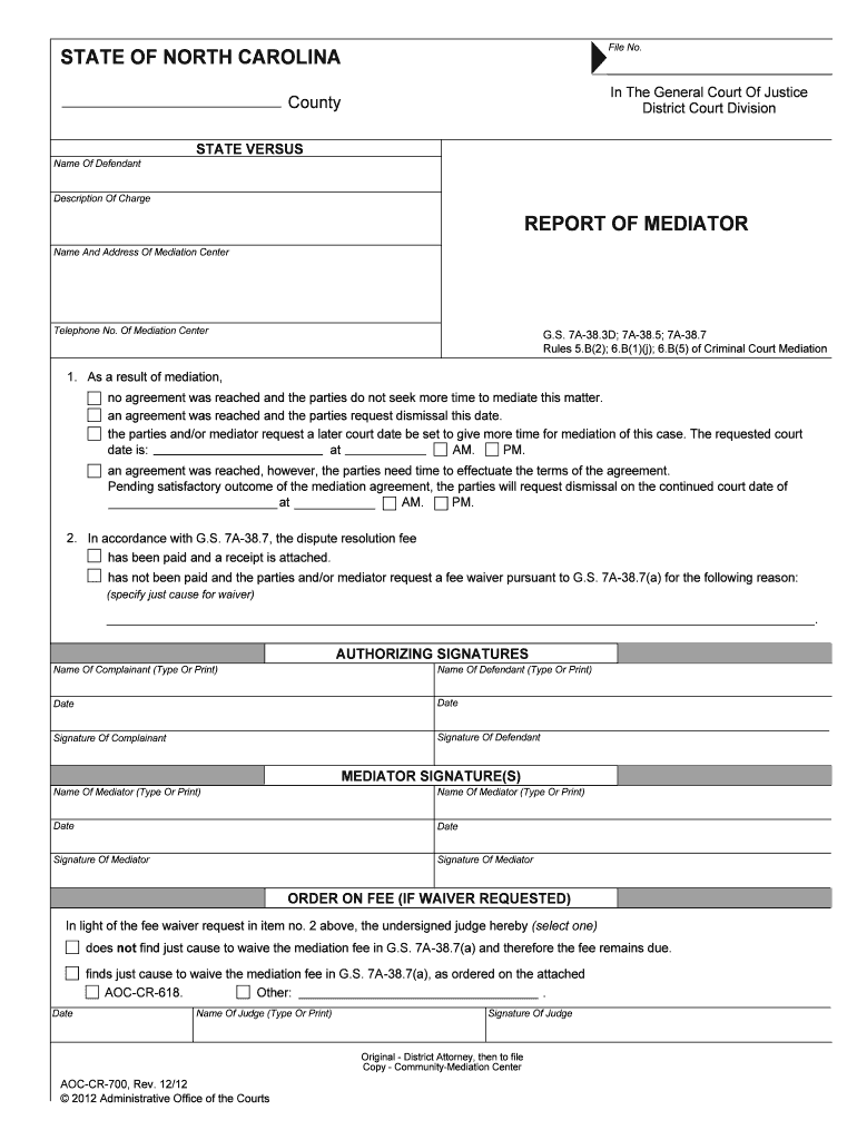 Name and Address of Mediation Center  Form