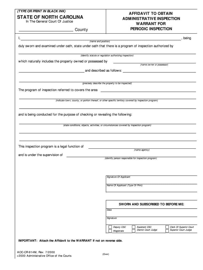 Form AOC CR 914M Affidavit to Obtain Administrative
