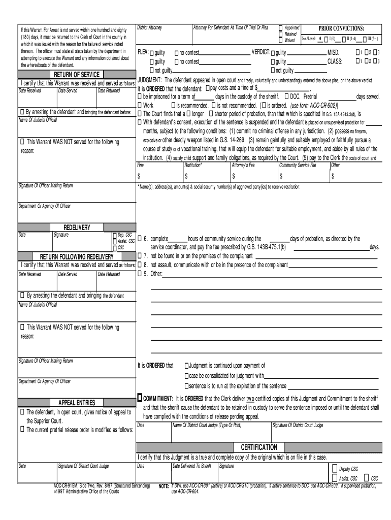 Warrant for Arrest State of North Carolina National Paralegal  Form