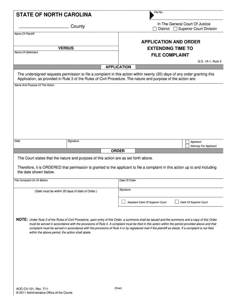 Application and Order Extending Time to File Complaint  Form