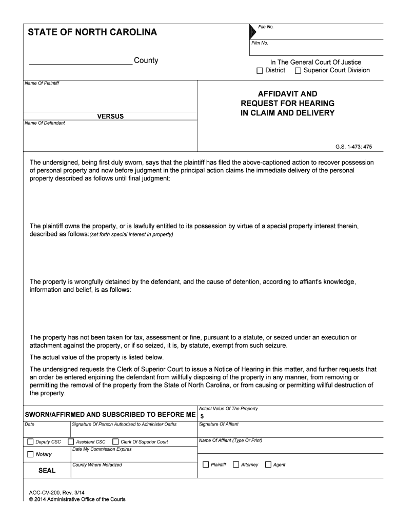 The Undersigned, Being First Duly Sworn, Says that the Plaintiff Has Filed the above Captioned Action to Recover Possession  Form