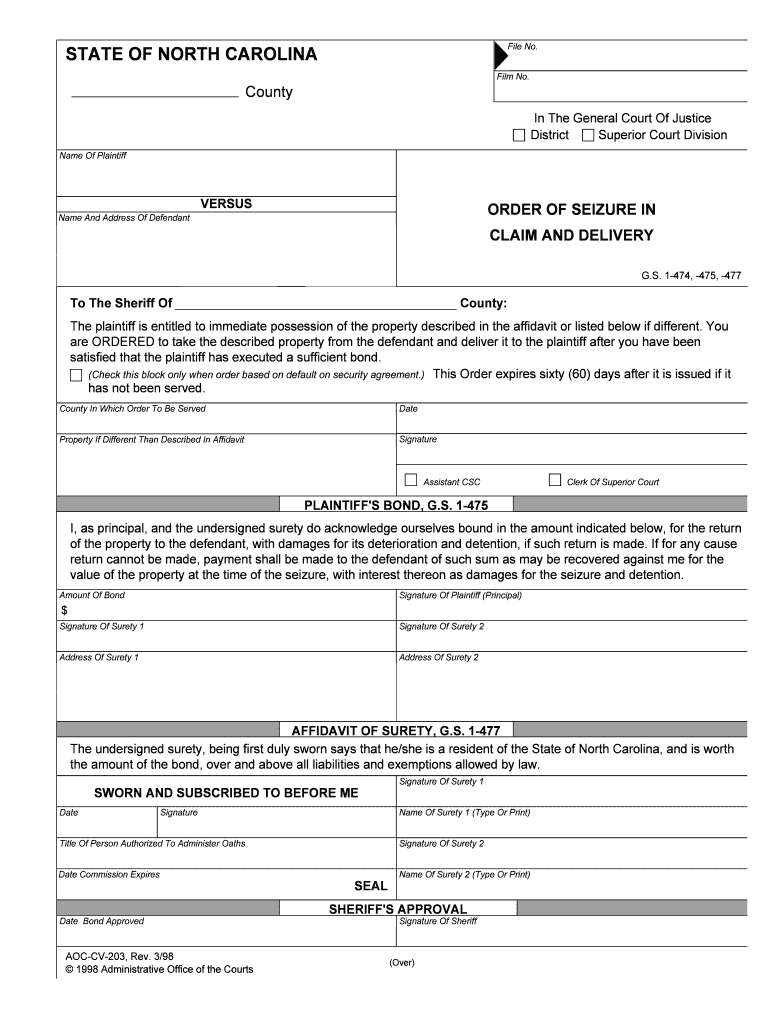 STATE of NORTH CAROLINA File No  Form