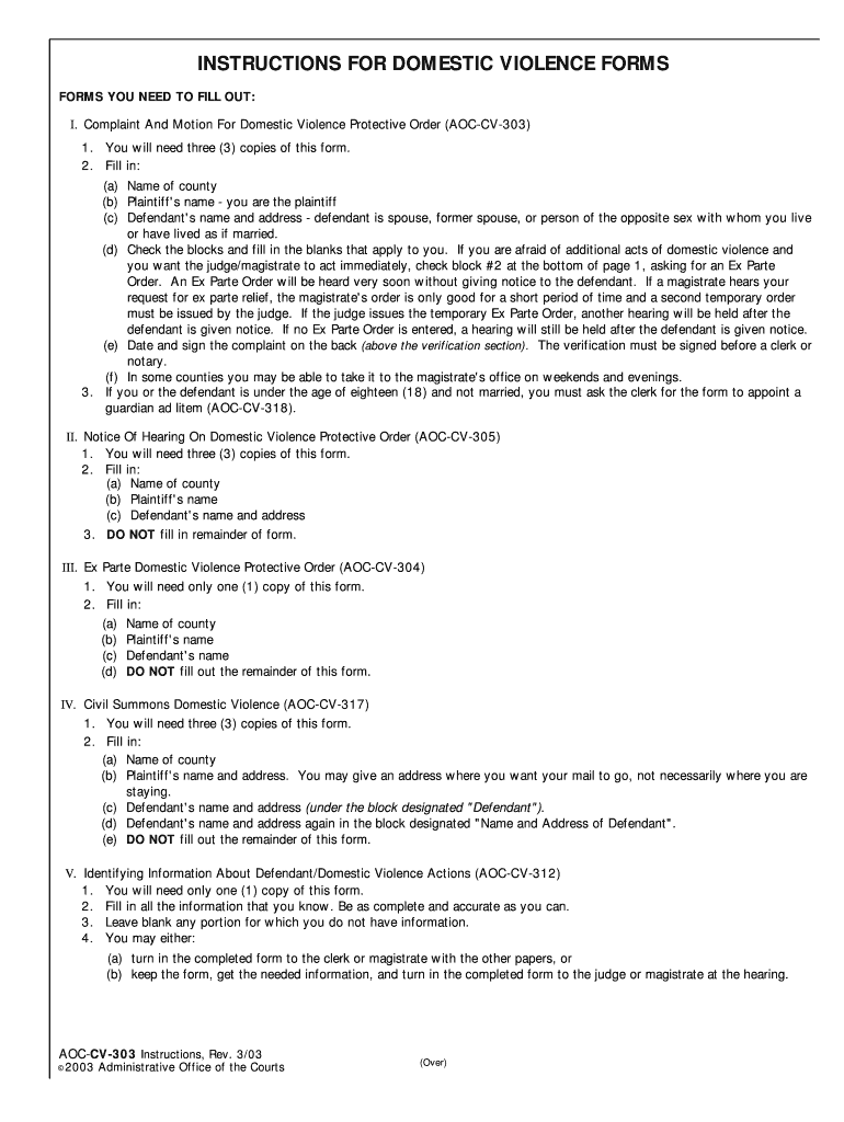 Complaint and Motion for Domestic Violence Protective Order  Form