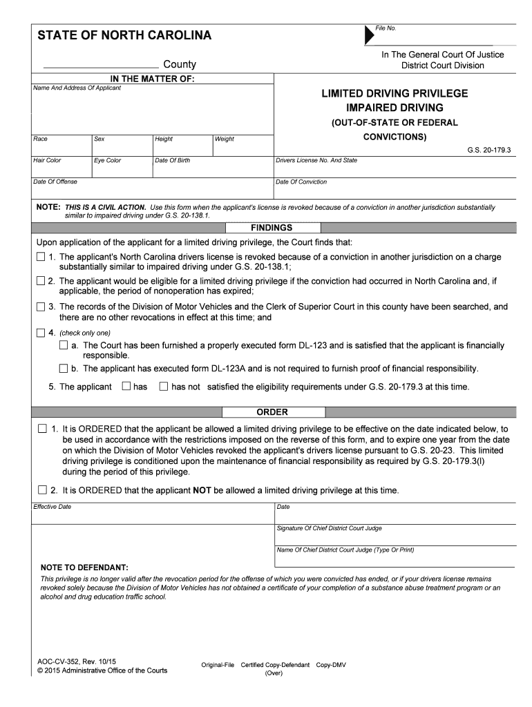 Fillable Online File No STATE of NORTH CAROLINA  Form