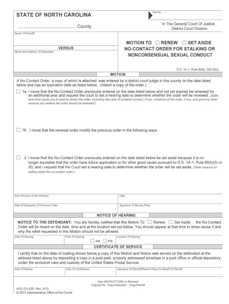 NO CONTACT ORDER for STALKING or  Form