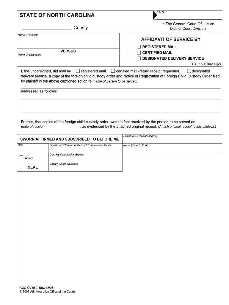 Affidavit of Service of Process by Registered MailCertified  Form