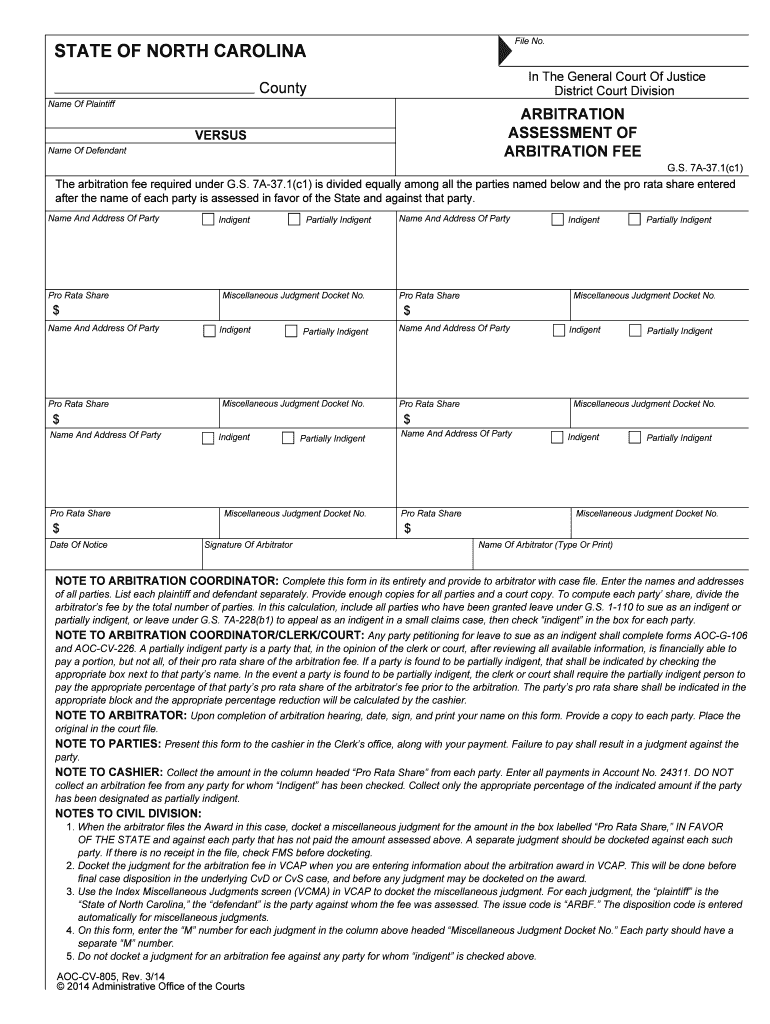 Arbitration and MediationNorth Carolina Judicial Branch  Form