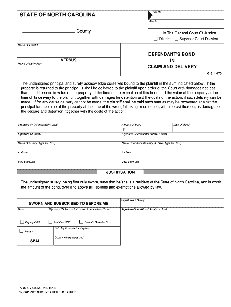 The Undersigned Principal and Surety Acknowledge Ourselves Bound to the Plaintiff in the Sum Indicated below  Form