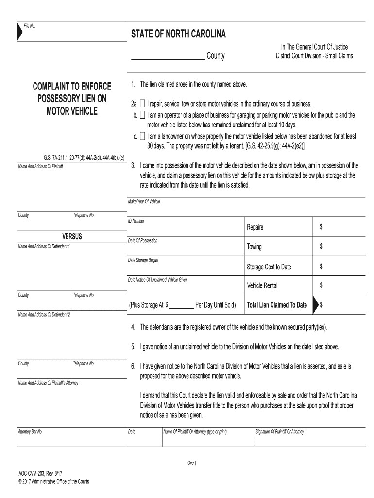 Judgment in Action of Possessory Lien on Motor Vehicle  Form