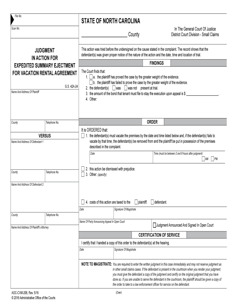 Special Rules for Summary Ejectment Actions on the Civil Side  Form