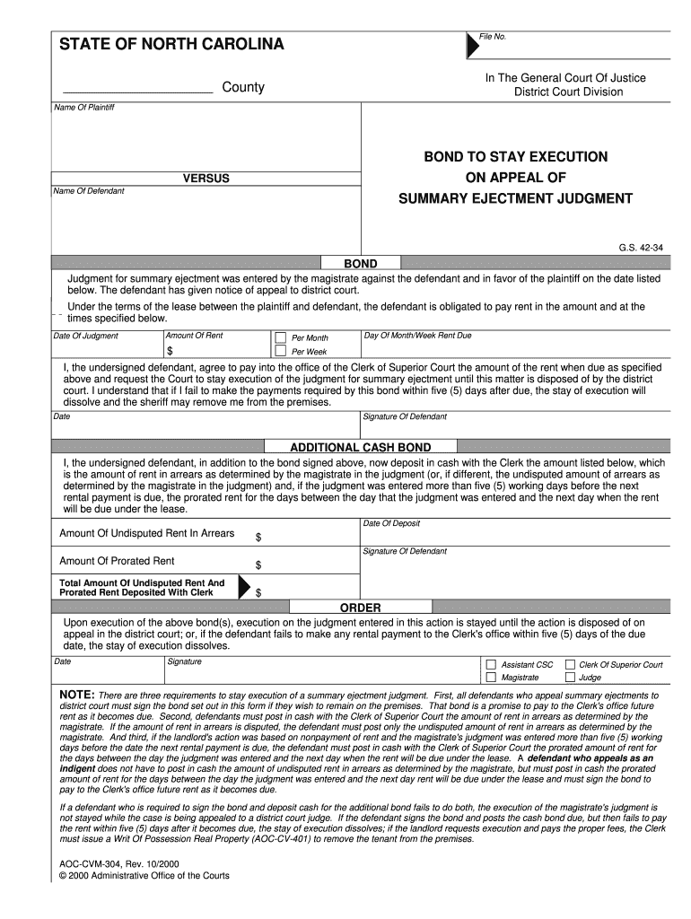 Summary Ejectment North Carolina General Assembly  Form