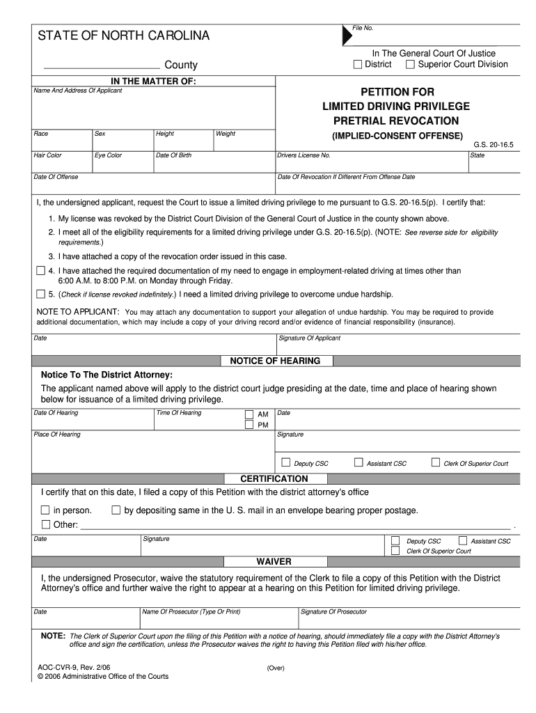 Limited Driving Privilege Pretrial Revocation  Form