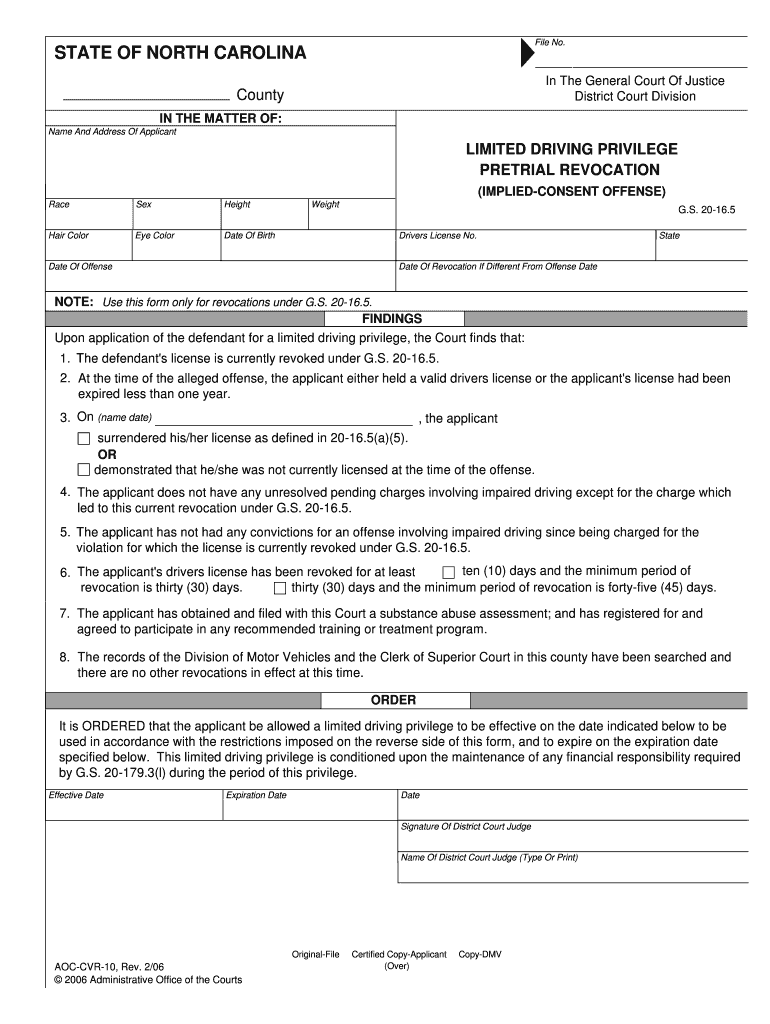 Limited Driving Privilege Pretrial Revocation Implied Consent  Form