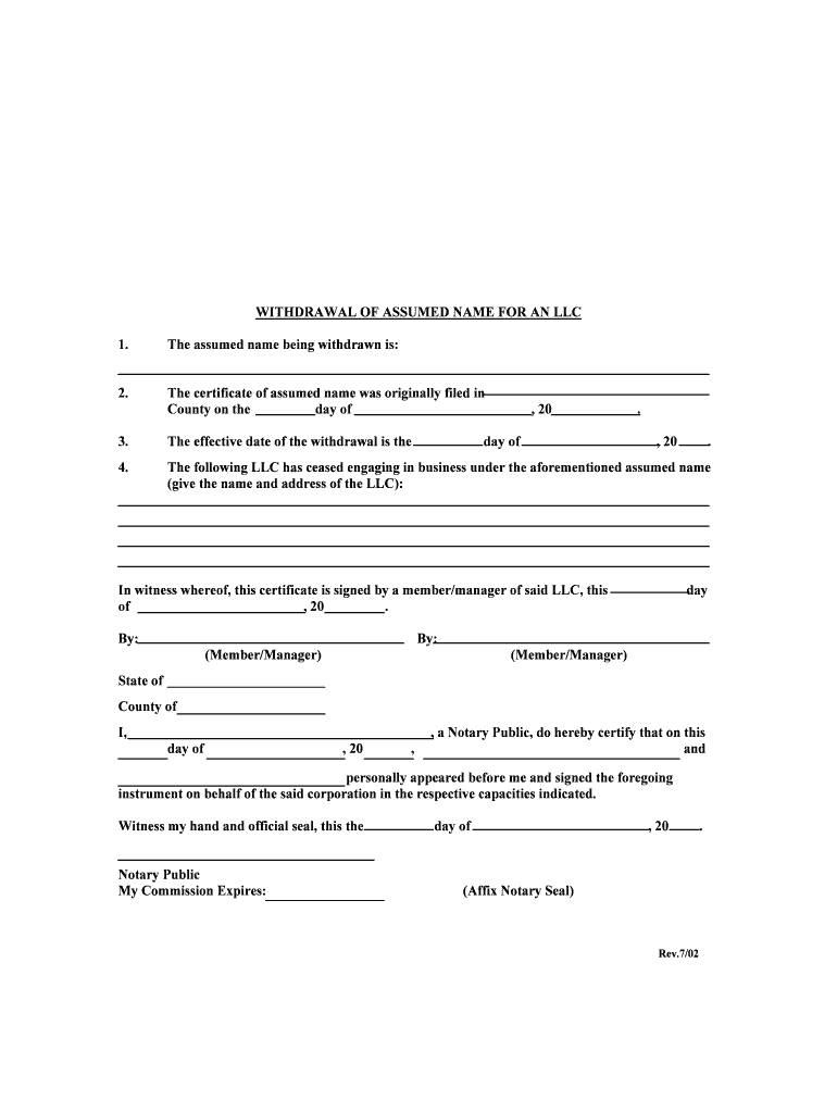 Certificate of Withdrawal of Assumed Name Kentucky  Form
