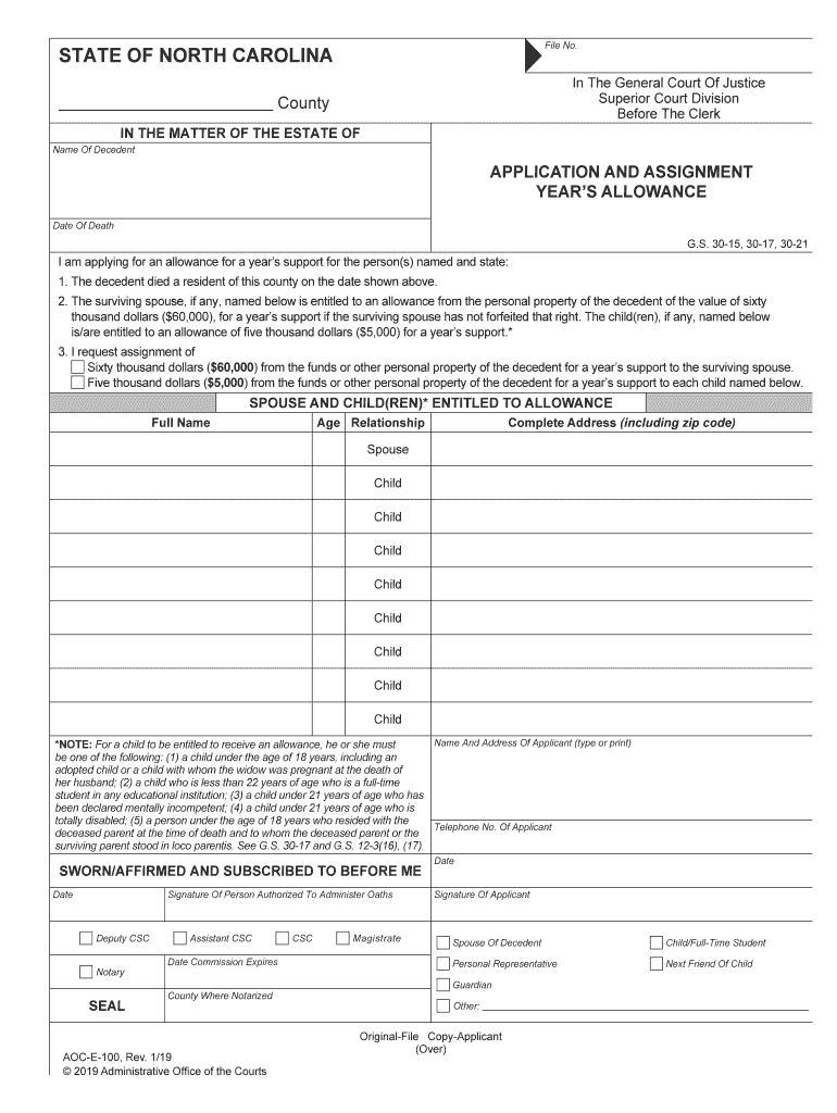 I Am Applying for an Allowance for a Years Support for the Persons Named and State  Form