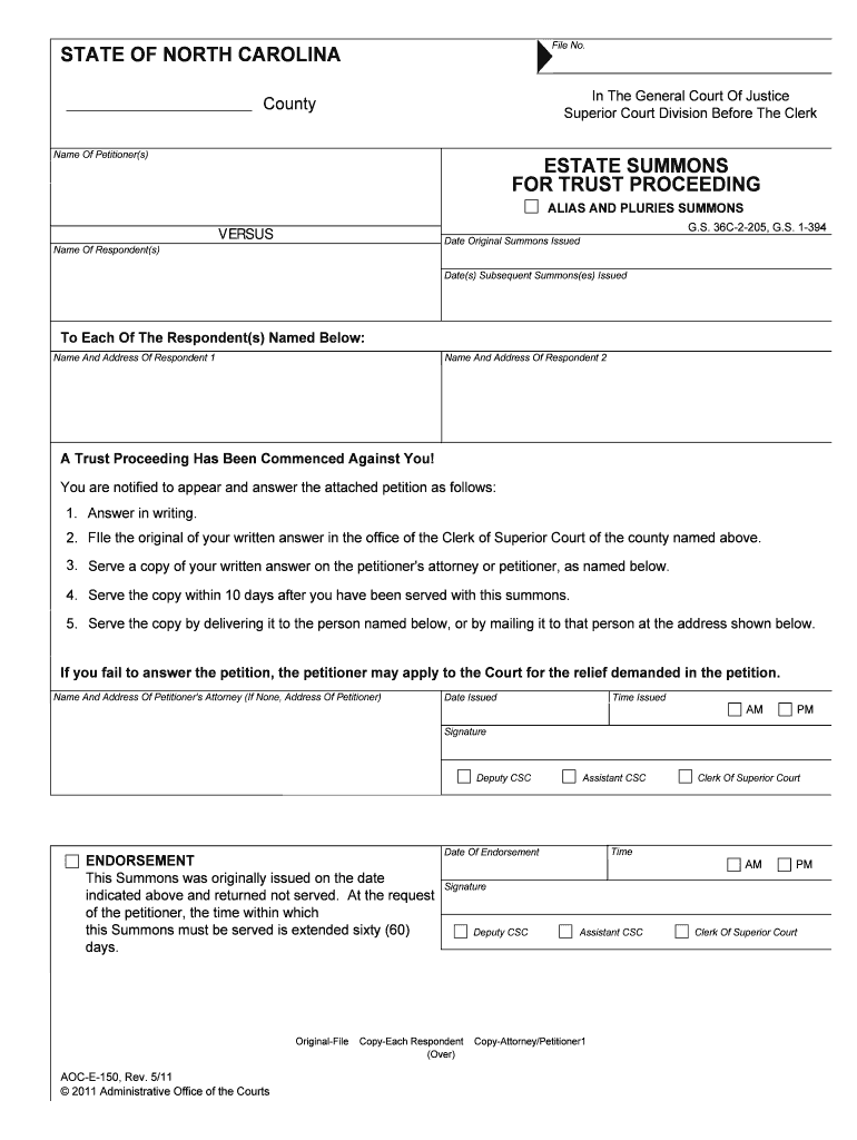 Form Aoc E 150 &amp;quot;Estate Summons for Trust Proceeding