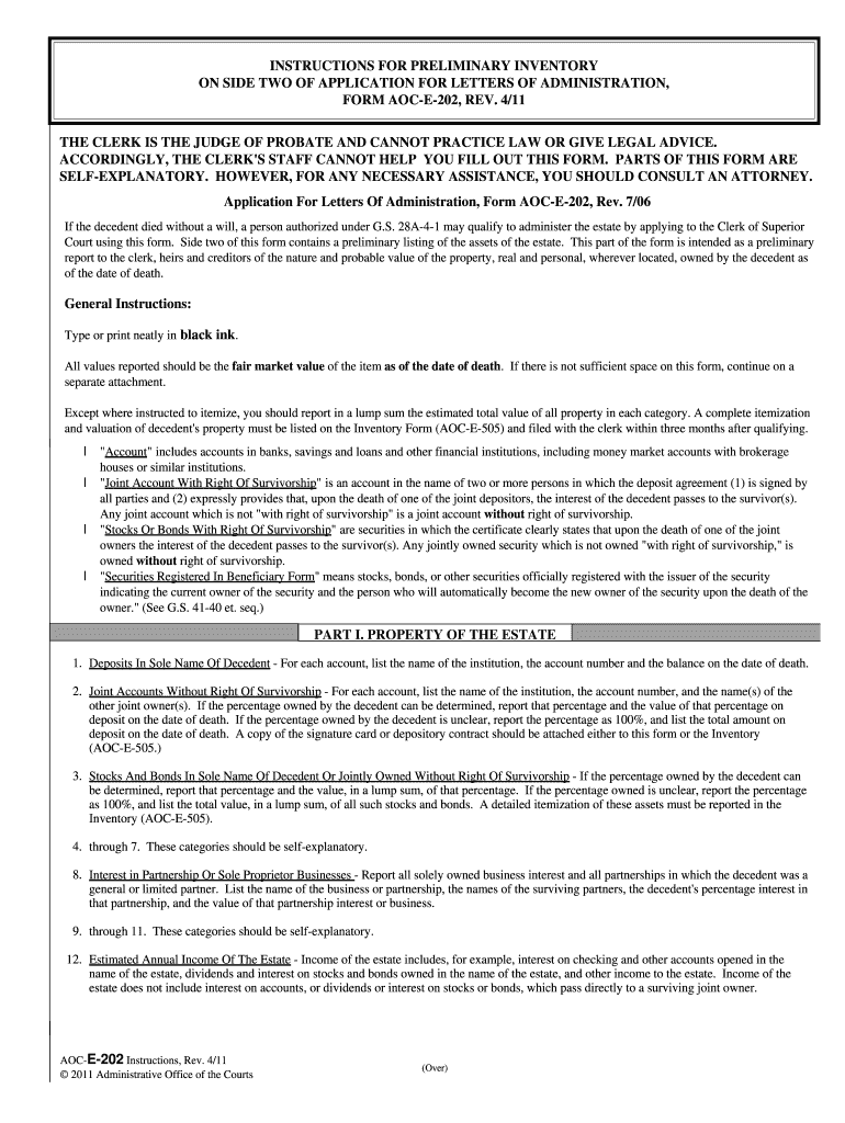 App for Adm Probate INST AOCE202Concurrent Estate  Form