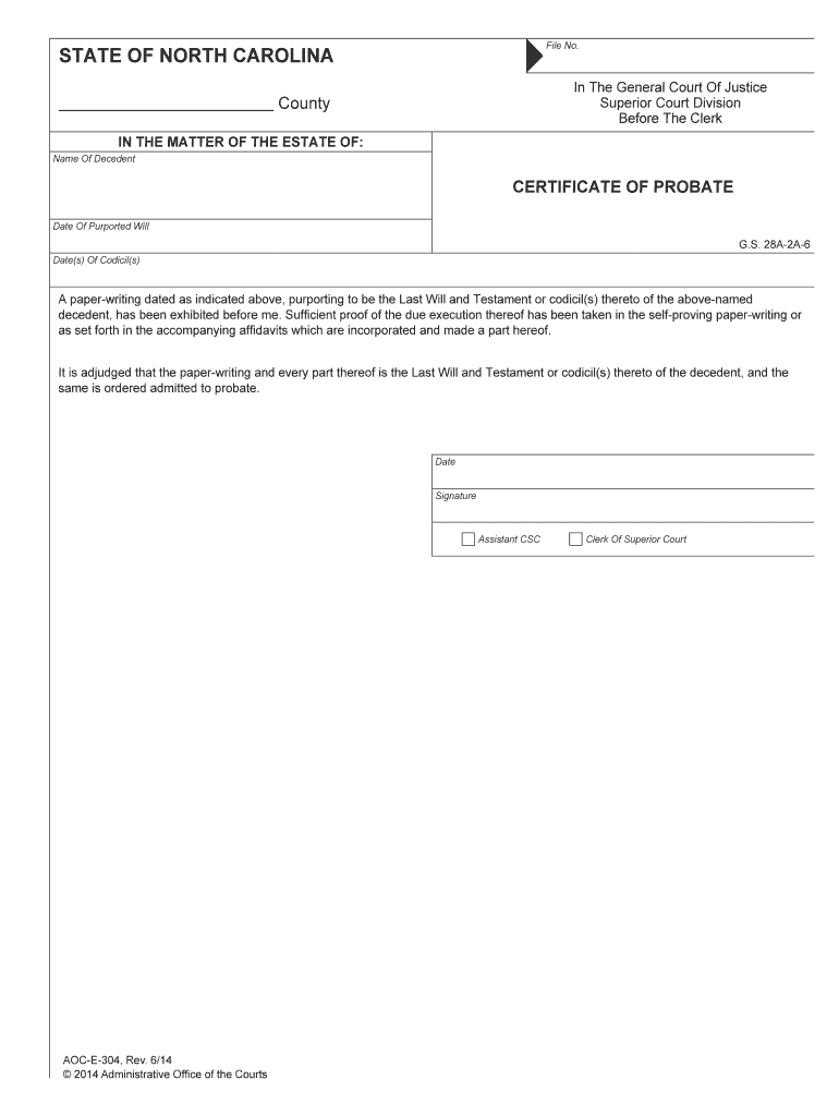 CERTIFICATE of PROBATE  Form