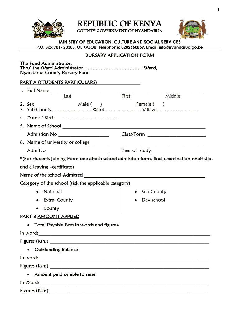 Nyandarua County Bursary Form