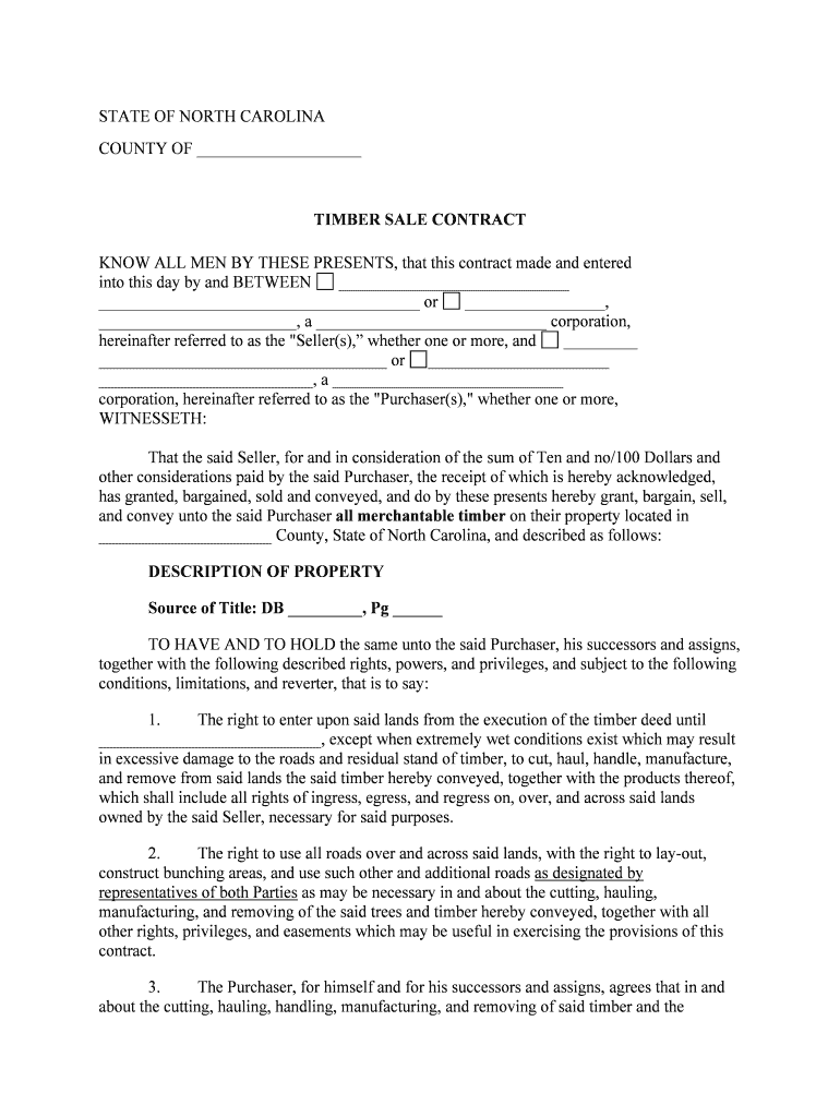 Sample Timber Sale Agreement North Carolina Forest Service  Form