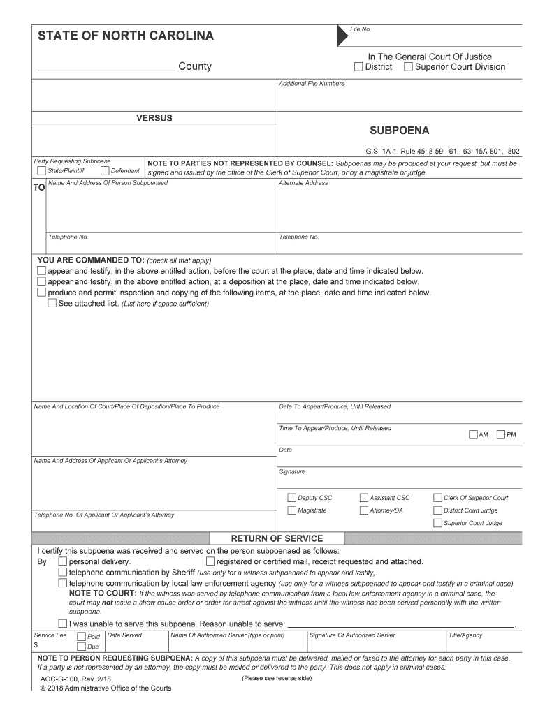 Rule 45 Subpoena a in GENERAL 1 Form DC Courts