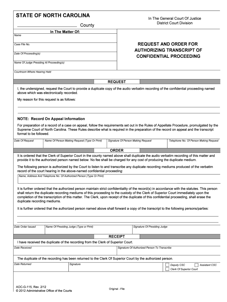 6 1405 Recording of Court Proceedings; Request for Transcription  Form