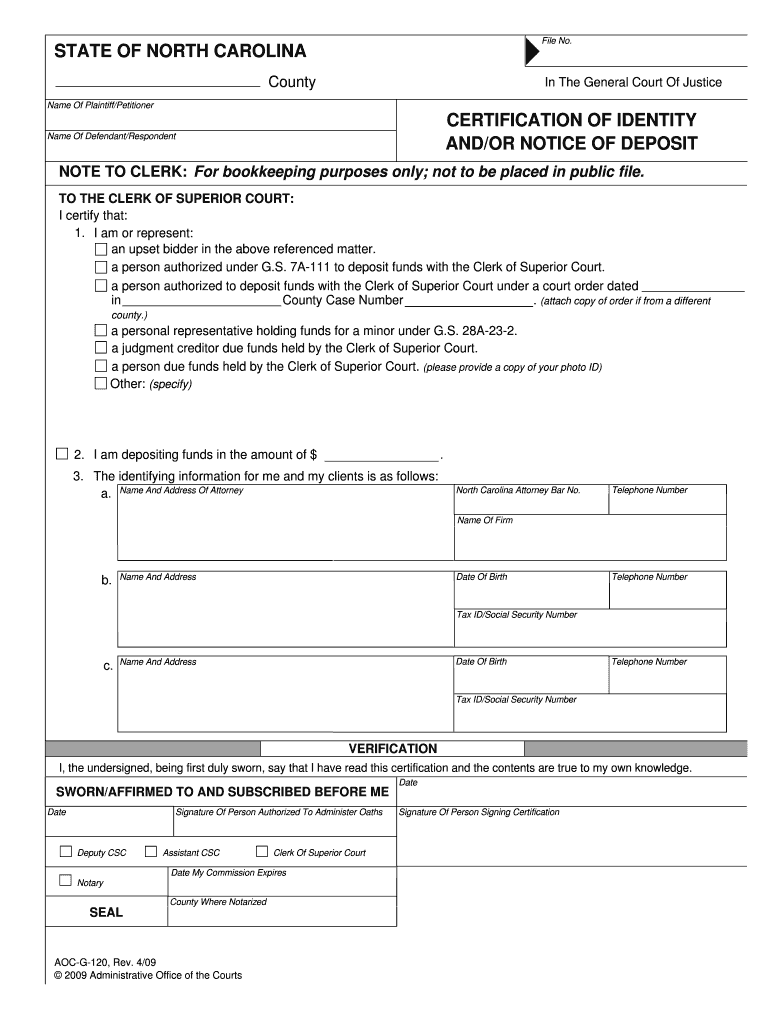 ANDOR NOTICE of DEPOSIT  Form