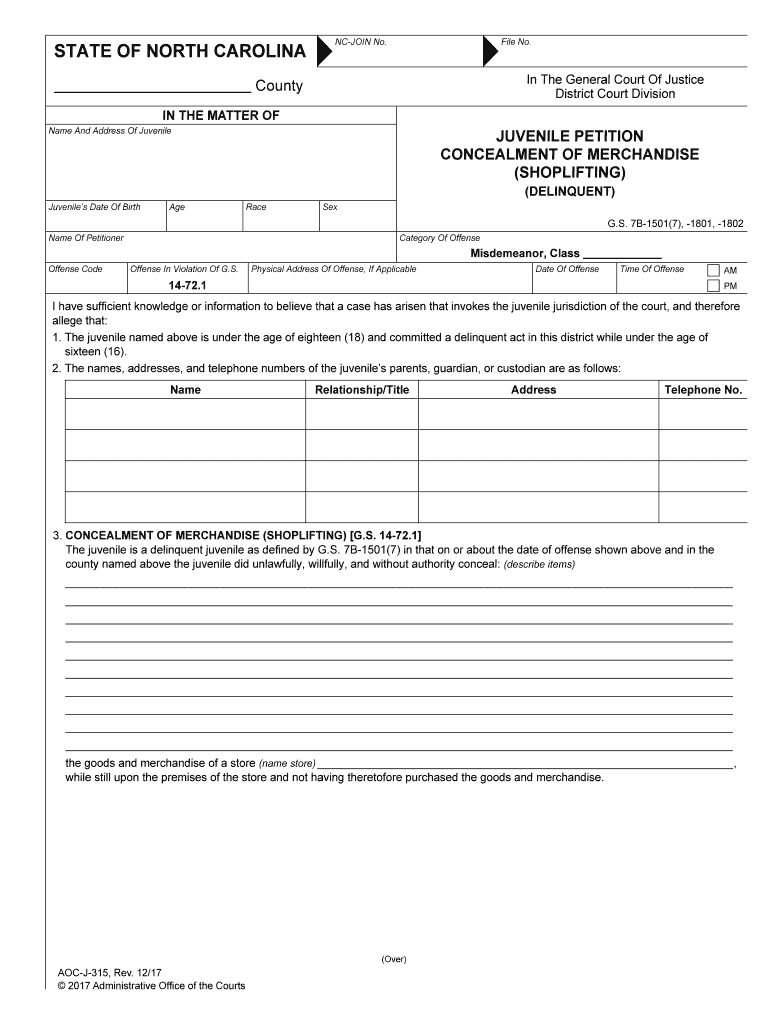 SHOPLIFTING  Form