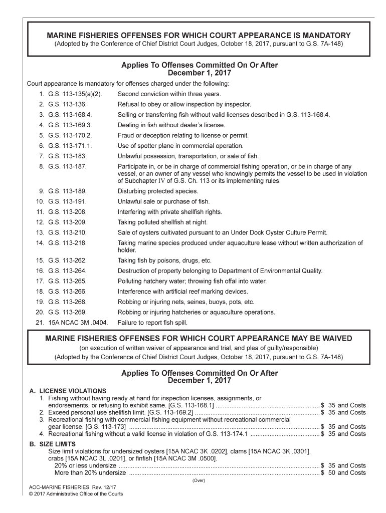MARINE FISHERIES OFFENSES for WHICH COURT APPEARANCE is Form