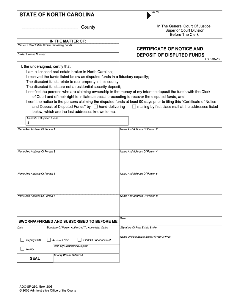 STATE of NORTH CAROLINA North Carolina Real Estate  Form