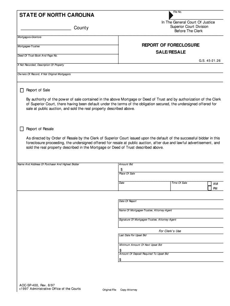REPORT of FORECLOSURE  Form
