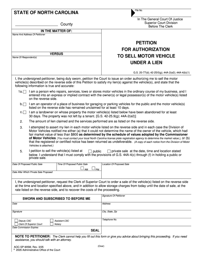 To SELL MOTOR VEHICLE  Form
