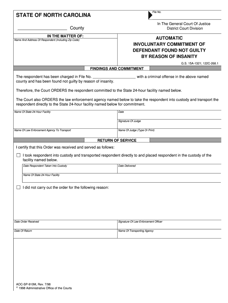 Summary of Civil Commitment ProceedingsMental Health  Form