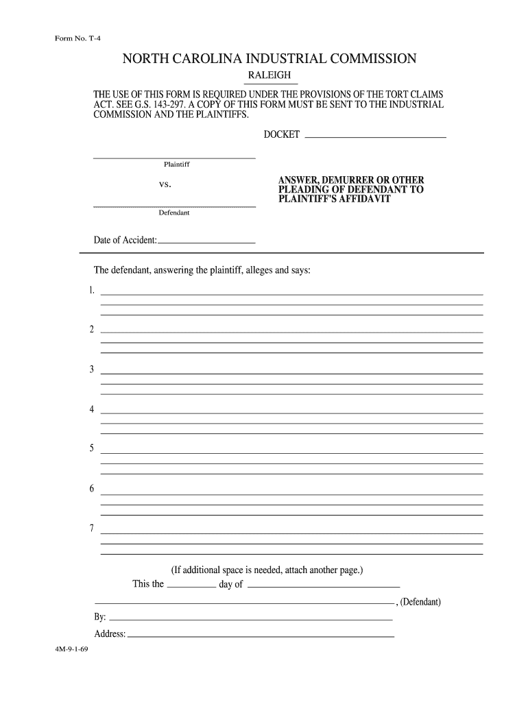 Tort Claims Rules of the North Carolina Industrial Commission  Form