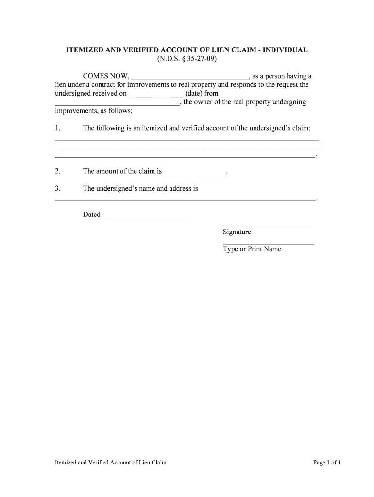 ITEMIZED and VERIFIED ACCOUNT of LIEN CLAIM INDIVIDUAL  Form