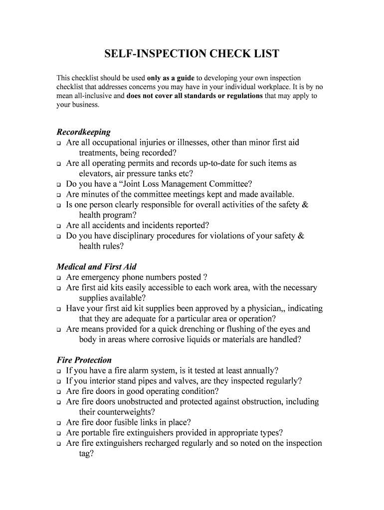 Fill and Sign the Laboratory Self Inspection Using a Checklist for Safety and Form