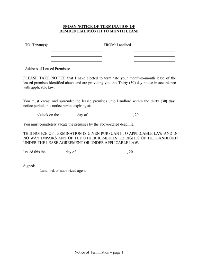 Texas Notice Requirements to Terminate a Month to Month  Form