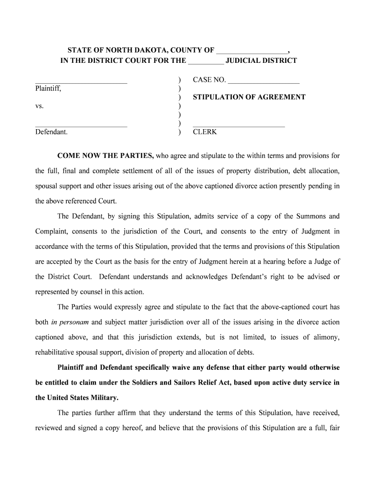 STATE of NORTH DAKOTA in DISTRICT COURT COUNTY of WARD  Form