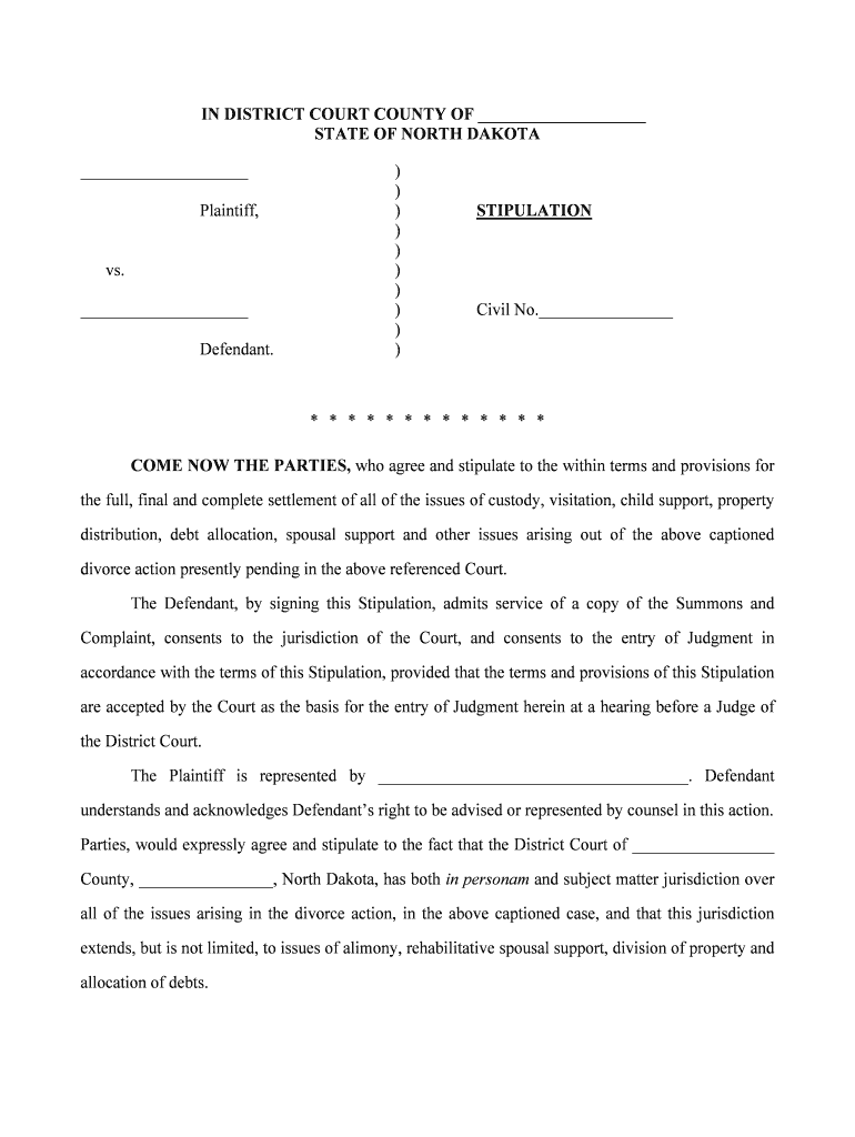 In DISTRICT COURTCOUNTY of GRAND FORKSSTATE of NORTH DAKOTA  Form