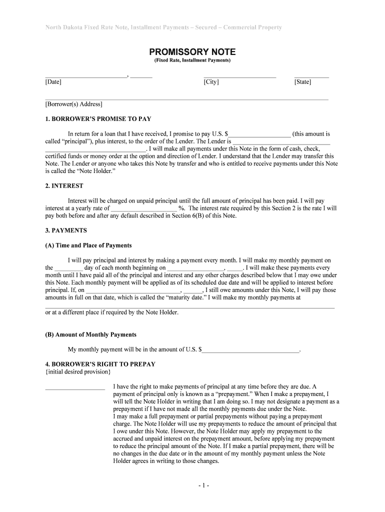 North Dakota Fixed Rate Note, Installment Payments Secured Commercial Property  Form