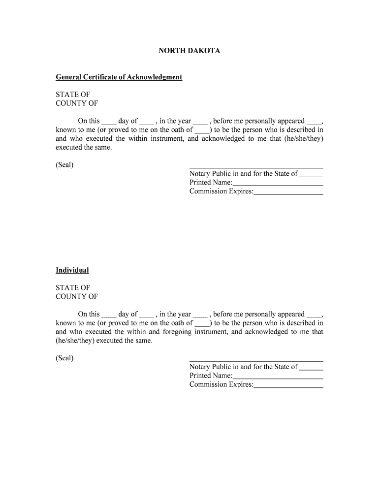 General Certificate of Acknowledgment  Form