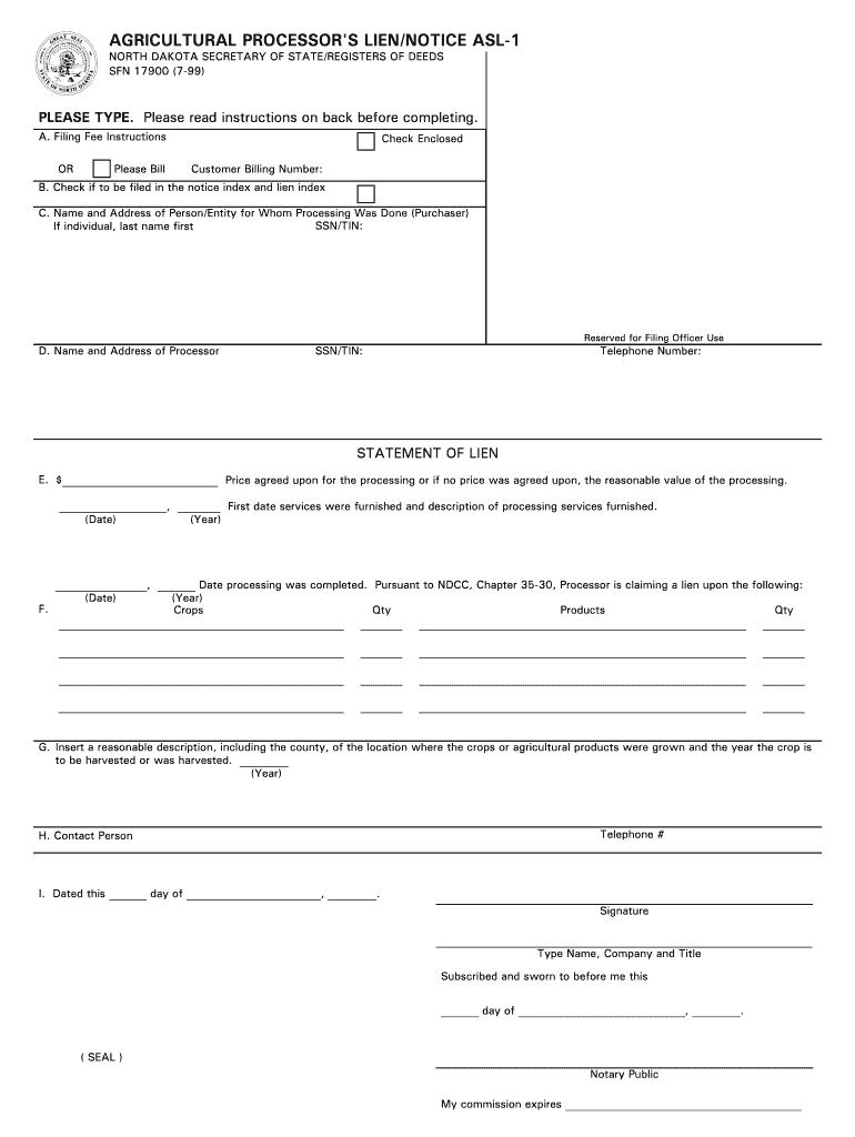 AGRICULTURAL PROCESSOR'S LIENNOTICE ASL 1  Form