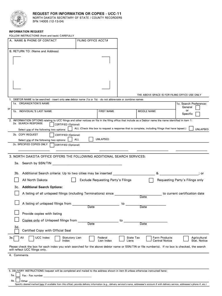 REQUEST for INFORMATION or COPIES UCC 11