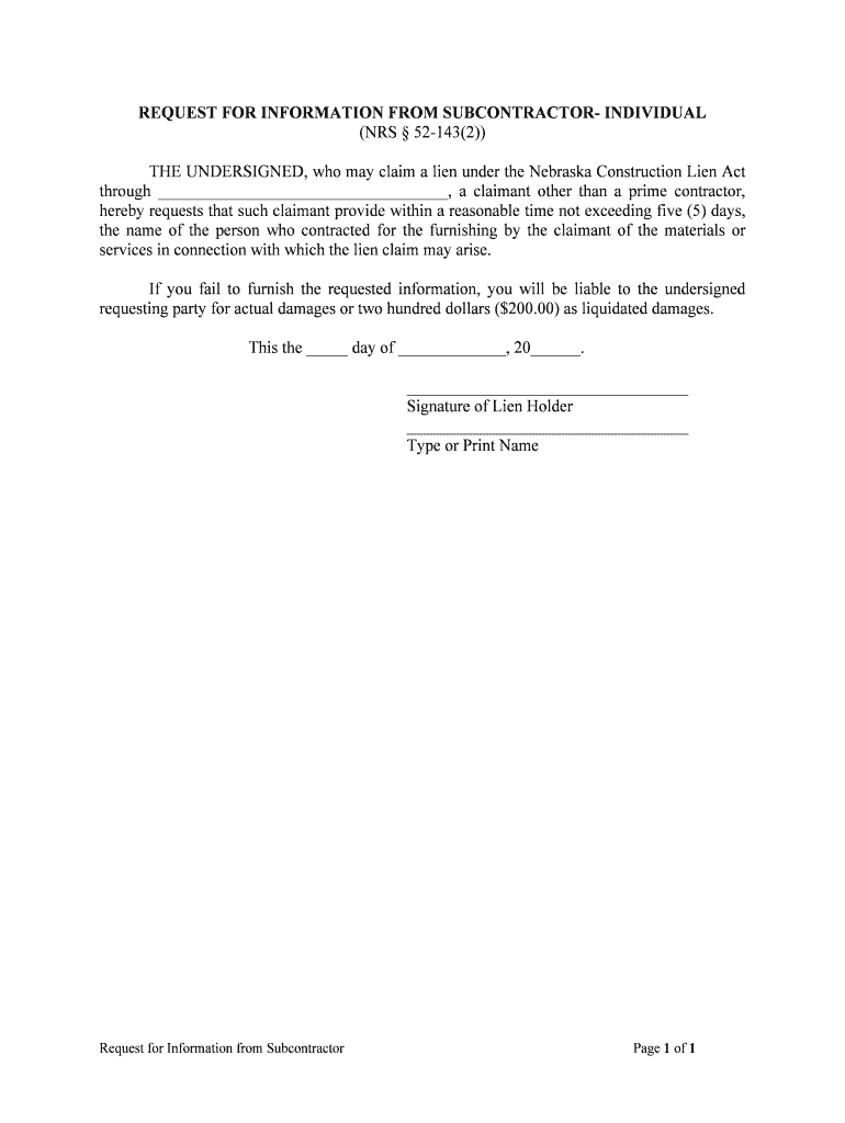 REQUEST for INFORMATION from SUBCONTRACTOR INDIVIDUAL
